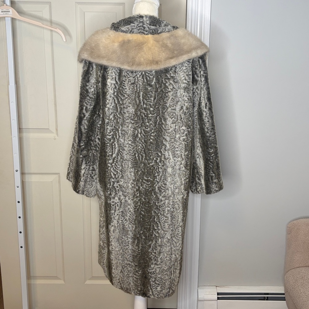 1960 BACARA STYLED BY FAIRMOOR FRANCE MONGOLIAN LAMB REAL MINK FUR COLLAR COAT - Picture 6 of 13